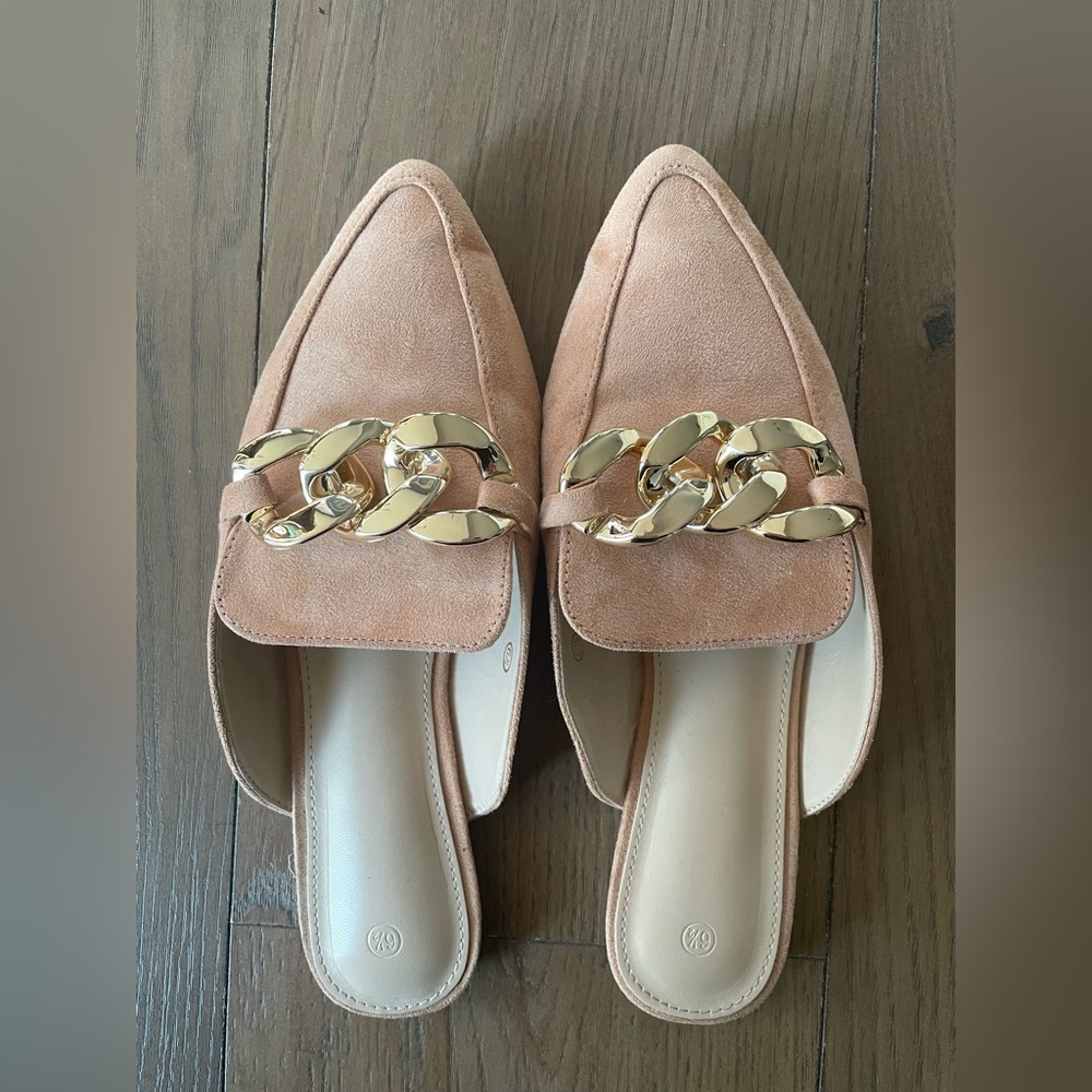 Juliet Holy Womens Mules Flats Pointed Toe Backless Metal Chain Slides, 6.5 - Picture 3 of 8